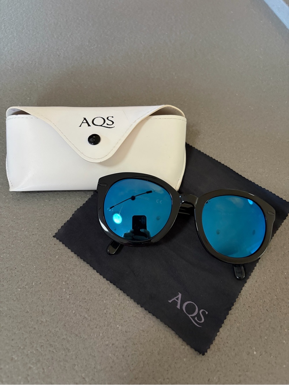 AQS Black Sunglasses with Blue Mirrored Lenses